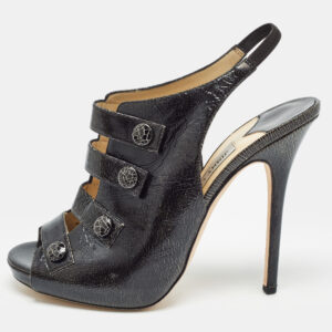 jimmy choo black/yellow texture leather slingback sandals size 39.5