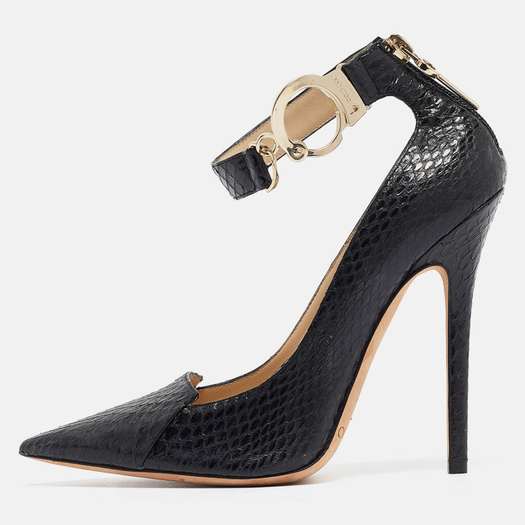 luxury-women-jimmy-choo-used-shoes-p1018468-010.jpg Jimmy Choo Black Python Hand Cuff Pumps Size 36.5