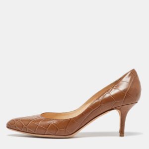 jimmy choo brown croc embossed leather pumps size 38.5