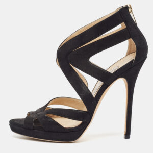 jimmy choo black glitter suede collar platform sandals size 36.5