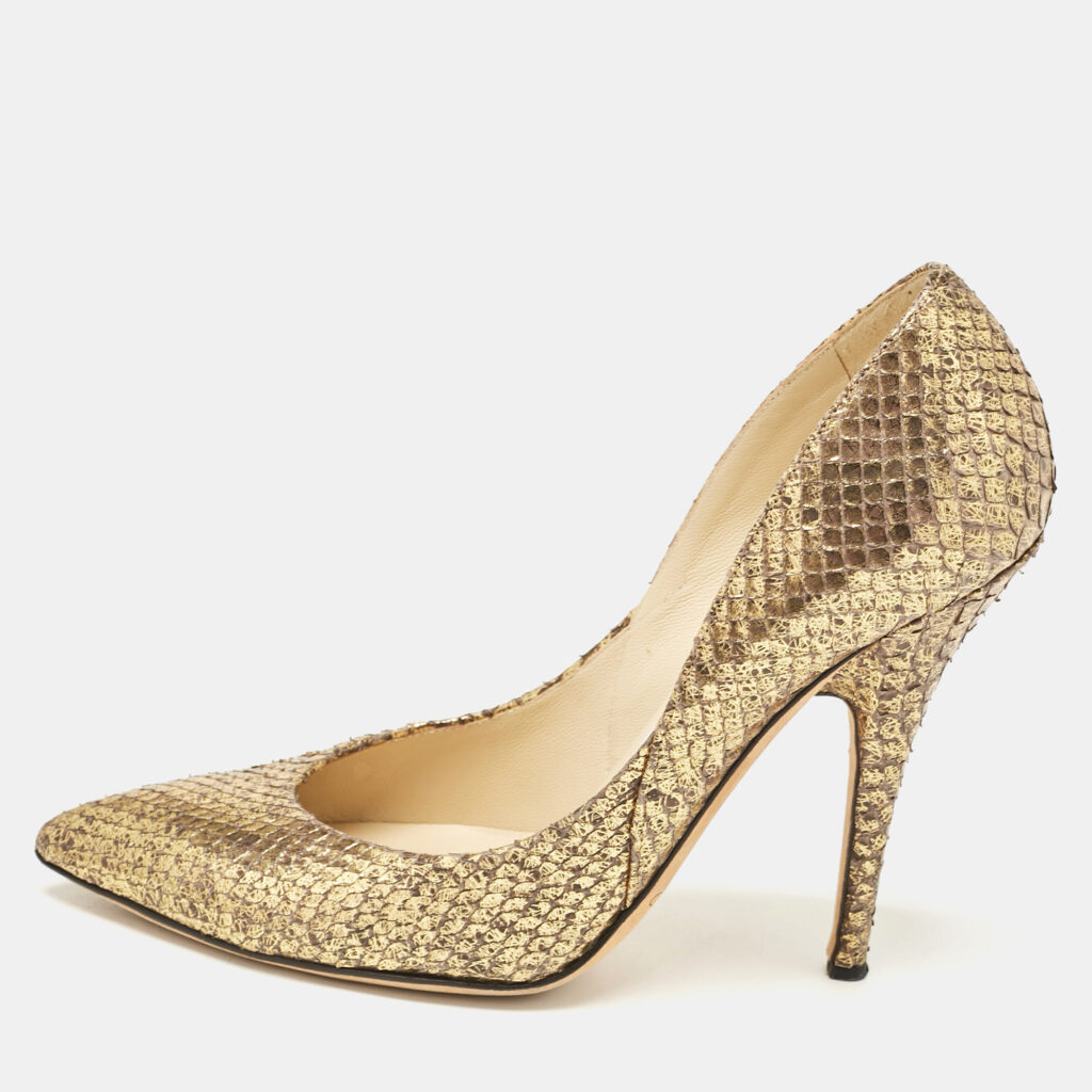 luxury-women-jimmy-choo-used-shoes-p1084259-004.jpg Jimmy Choo Gold Python Leather Abel Pumps Size 36