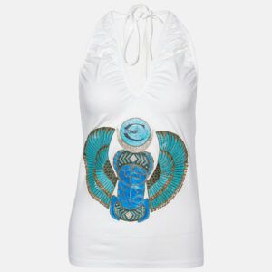 just cavalli white printed cotton halter neck top m