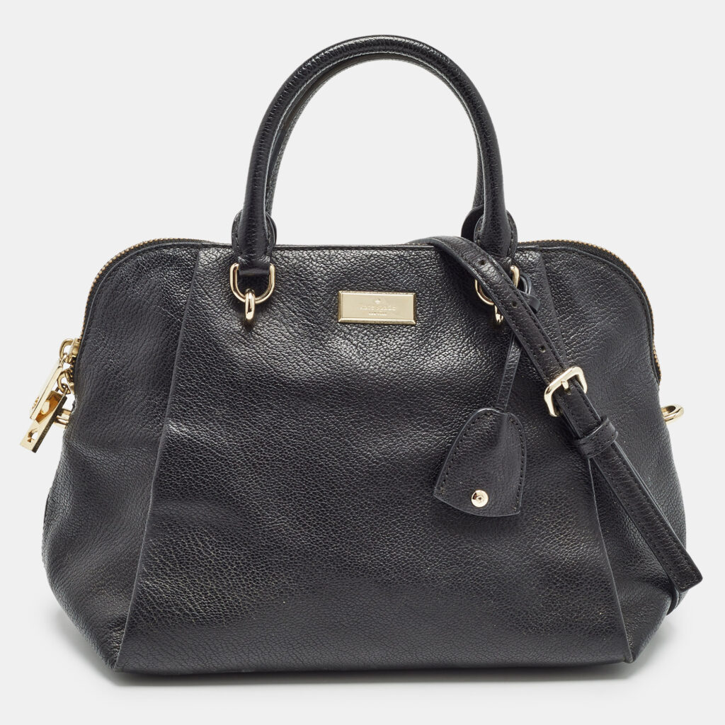 luxury-women-kate-spade-used-handbags-p1016108-001.jpg Kate Spade Black Leather Zip Satchel