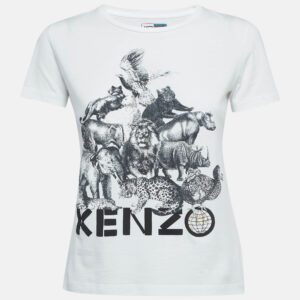 kenzo white animal printed cotton knit t-shirt s