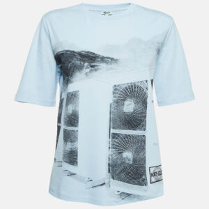 kenzo blue printed cotton knit tshirt s