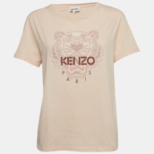 kenzo light orange tiger print cotton half sleeve t-shirt l