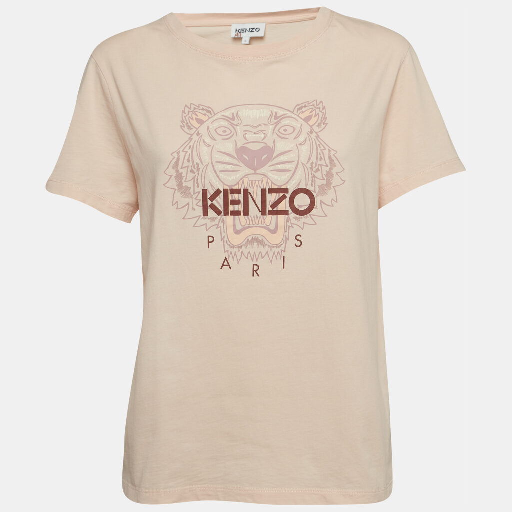 Kenzo Light Orange Tiger Print Cotton Half Sleeve T-Shirt L
