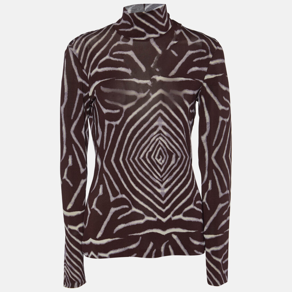 luxury-women-kenzo-used-clothes-p1003320-001.jpg Kenzo Brown Printed Jersey Full Sleeves Top M
