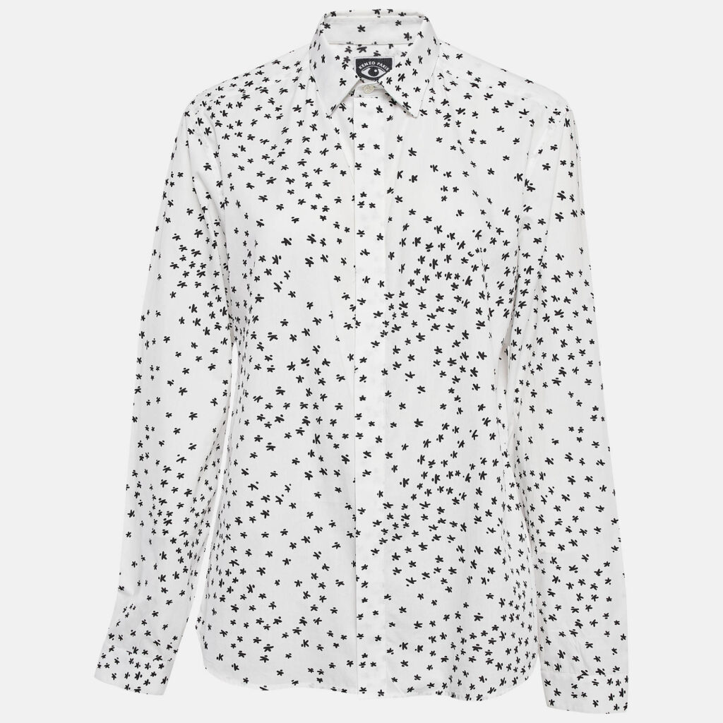 luxury-women-kenzo-used-clothes-p1010072-001.jpg Kenzo White All-Over Print Cotton Shirt L