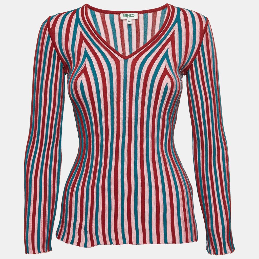 luxury-women-kenzo-used-clothes-p1033485-005.jpg Kenzo Pink Rib Knit V-Neck Jumper M