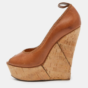lanvin beige leather wedge platform pumps size 39