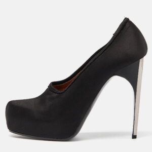 lanvin black satin platform pumps size 38.5