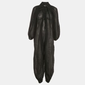 lisa marie fernandez black organic linen belted sheer jumpsuit m