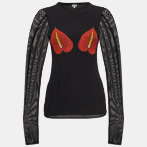 loewe black mesh anthurium printed full sleeves top l