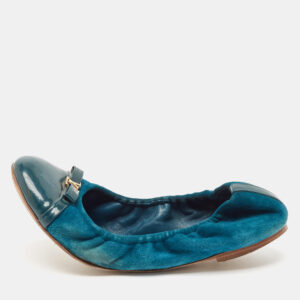 louis vuitton green patent leather and suede elba ballet flats size 37.5