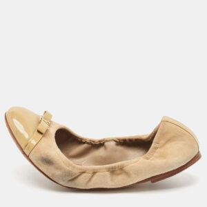 louis vuitton beige patent leather and suede elba ballet flats size 37.5