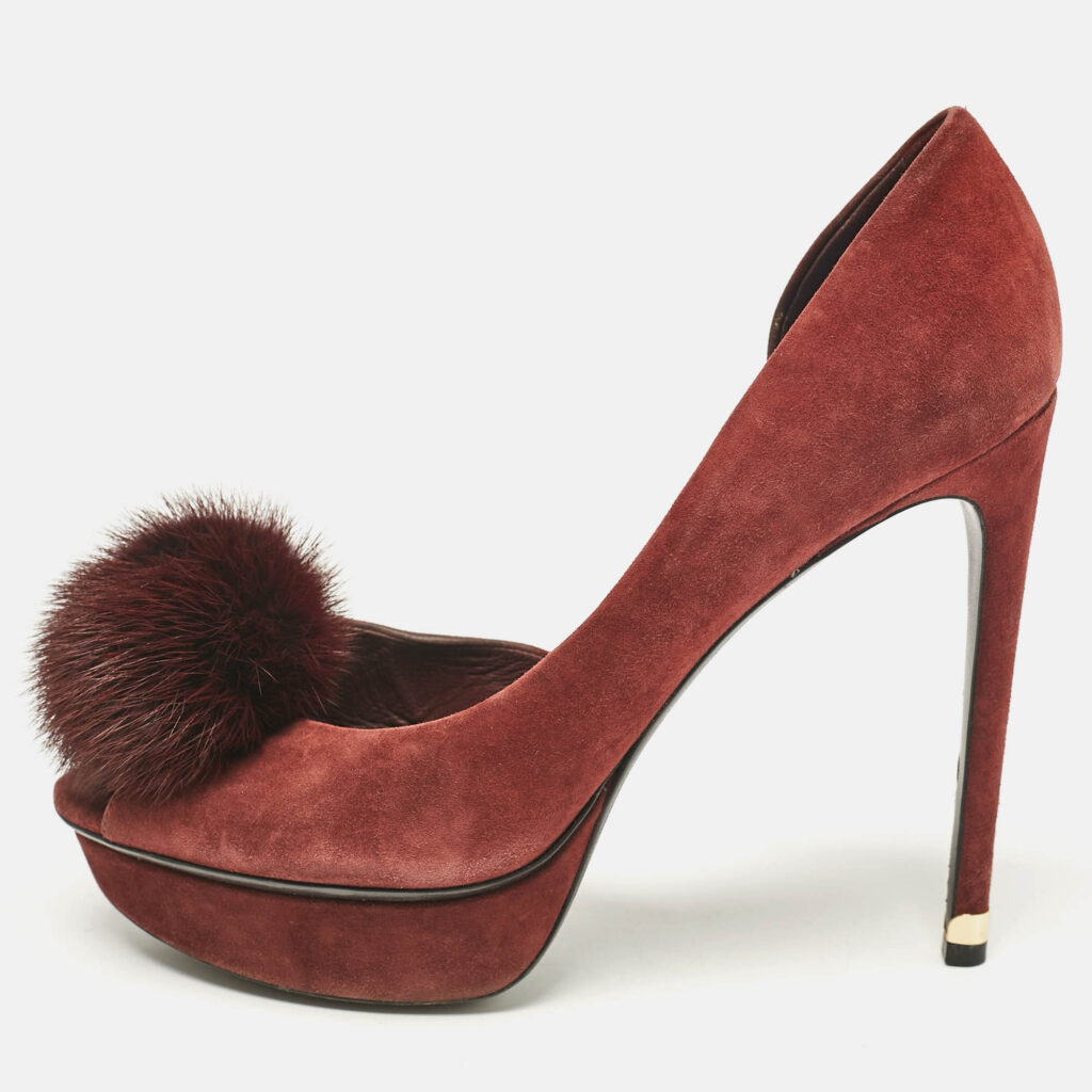 luxury-women-louis-vuitton-used-shoes-p1088740-010.jpg Louis Vuitton Burgundy Suede and Mink Fur D'orsay Platform Pumps Size 37.5