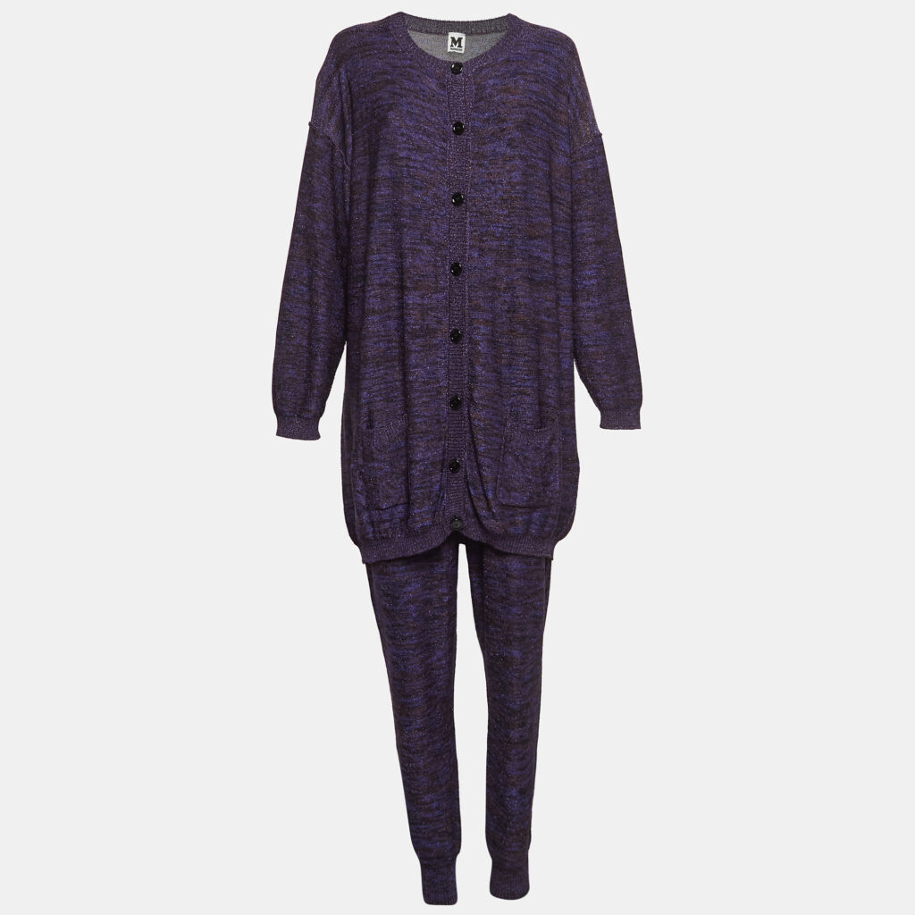 luxury-women-m-missoni-used-clothes-p1002832-004.jpg M Missoni Purple Patterned Lurex Knit Cardigan & Playsuit Set L