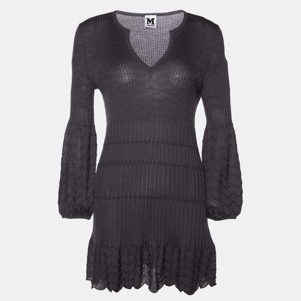 luxury-women-m-missoni-used-clothes-p1008119-001.jpg M Missoni Grey Patterned Wool Blend Knit Dress M