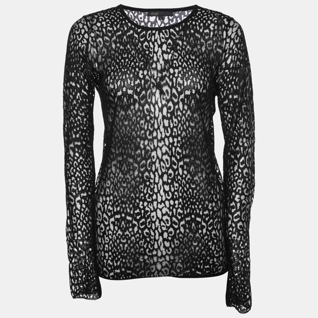 luxury-women-maje-used-clothes-p1003317-005.jpg Maje Black Patterned Lace Full Sleeves Top S