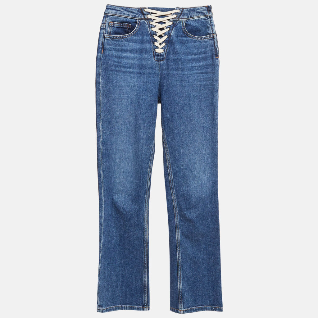 luxury-women-maje-used-clothes-p1012909-005.jpg Maje Blue Lace-Up Denim High Rise Jeans XS Waist 26"