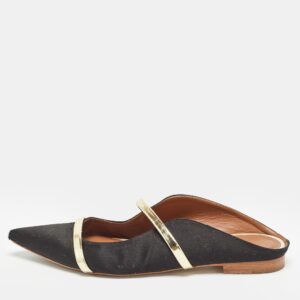 malone souliers black/gold satin and leather maureen flat mules size 38