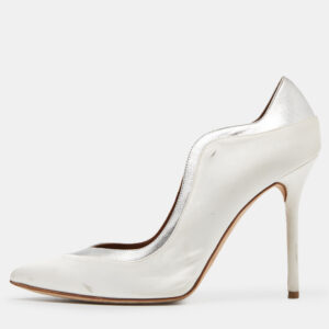 malone souliers white satin pointed toe pumps size 39.5
