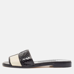 manolo blahnik black/cream python megacle flat slides size 37.5