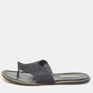 manolo blahnik black canvas thong flat slides size 37.5