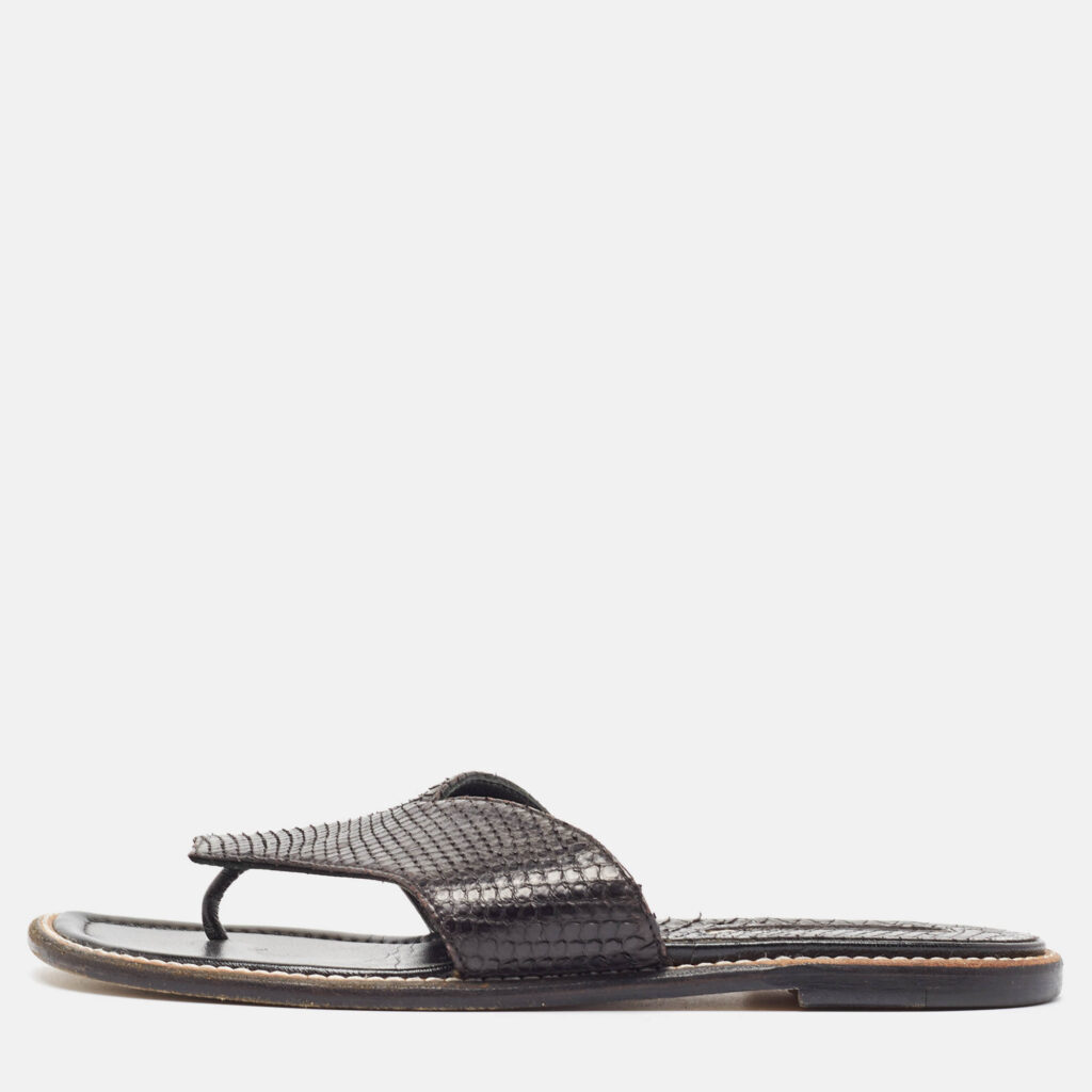 luxury-women-manolo-blahnik-used-shoes-p1012000-010.jpg Manolo Blahnik Black Python Flat Slides Size 36.5