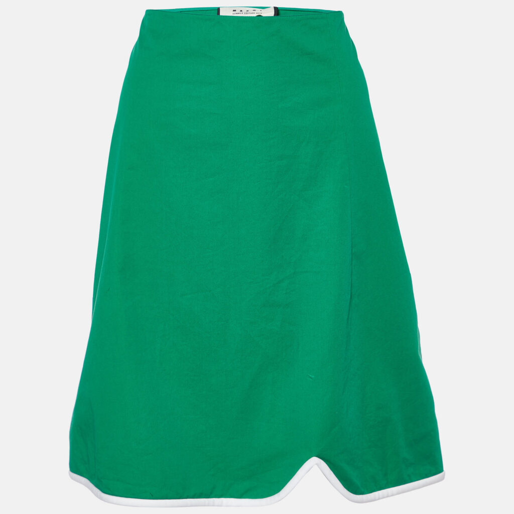 luxury-women-marni-used-clothes-p1003200-001.jpg Marni Green Cotton Contrast Trim Knee Length Skirt M