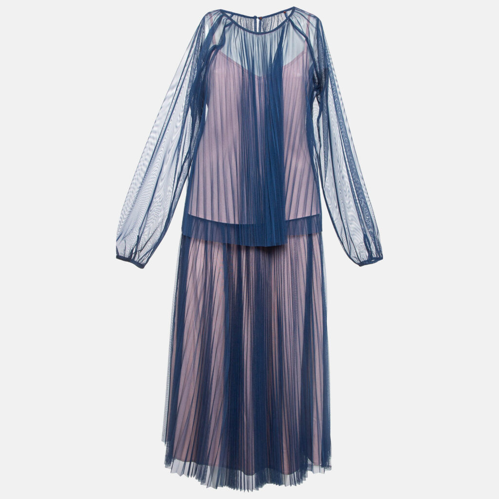 luxury-women-max-co-used-clothes-p1000287-002.jpg Max & Co. Blue Plisse Tulle Sheer Top and Skirt Set M