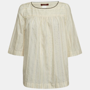 max mara cream lurex stripe cotton blend blouse s