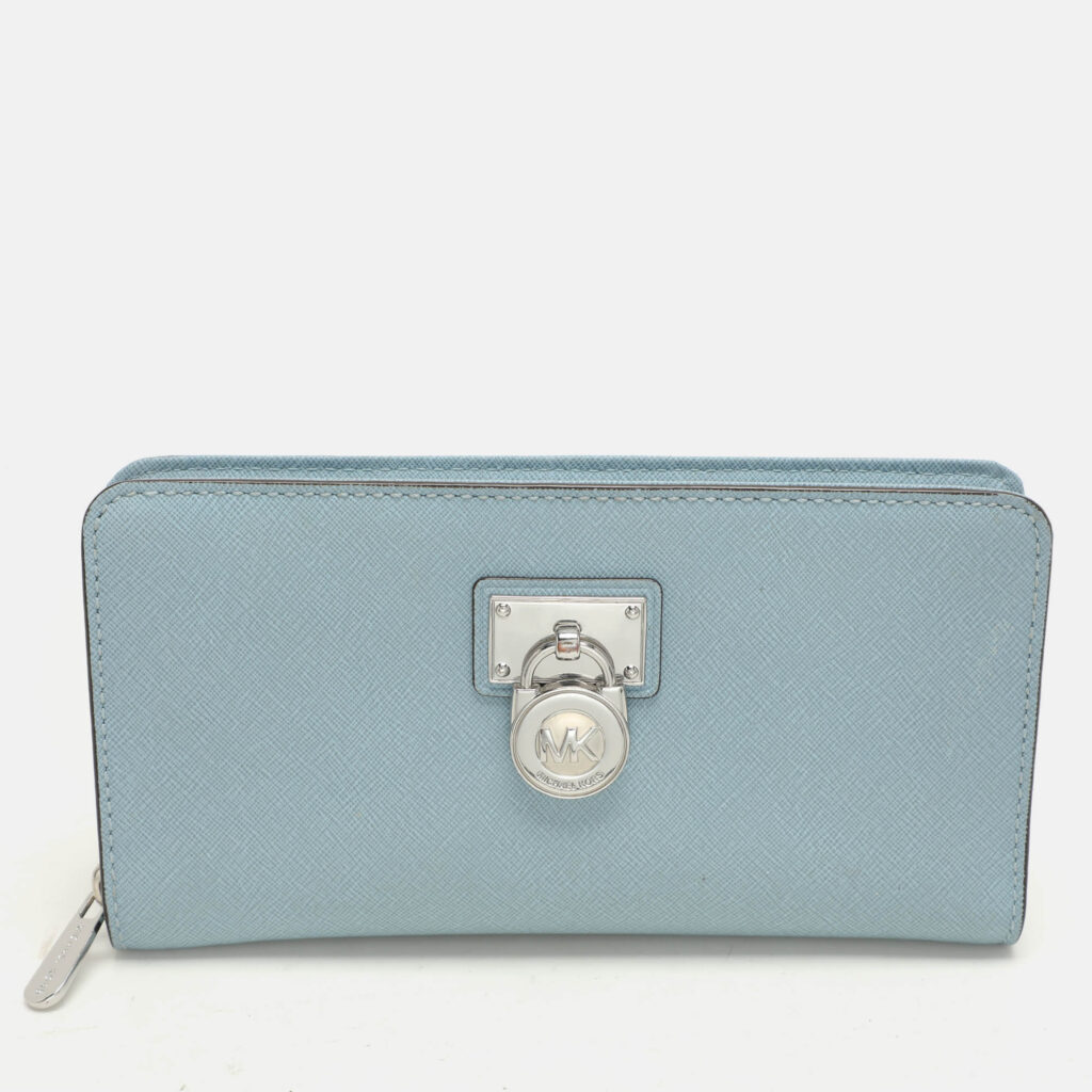 luxury-women-michael-kors-used-handbags-p1078372-015.jpg Michael Kors Blue Leather Zip Around Wallet