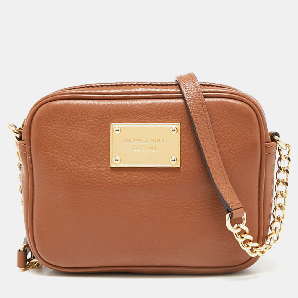 Michael Kors Brown Leather Mini Camera Crossbody Bag