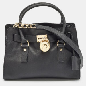 michael michael kors black leather medium hamilton east west satchel