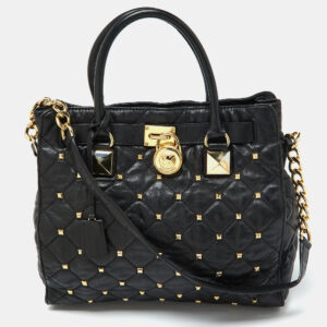 michael michael kors black leather large studded hamilton north south tote