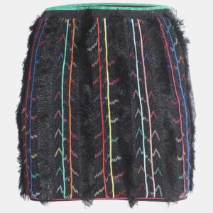 missoni black stripe lurex knit fringed mini skirt s