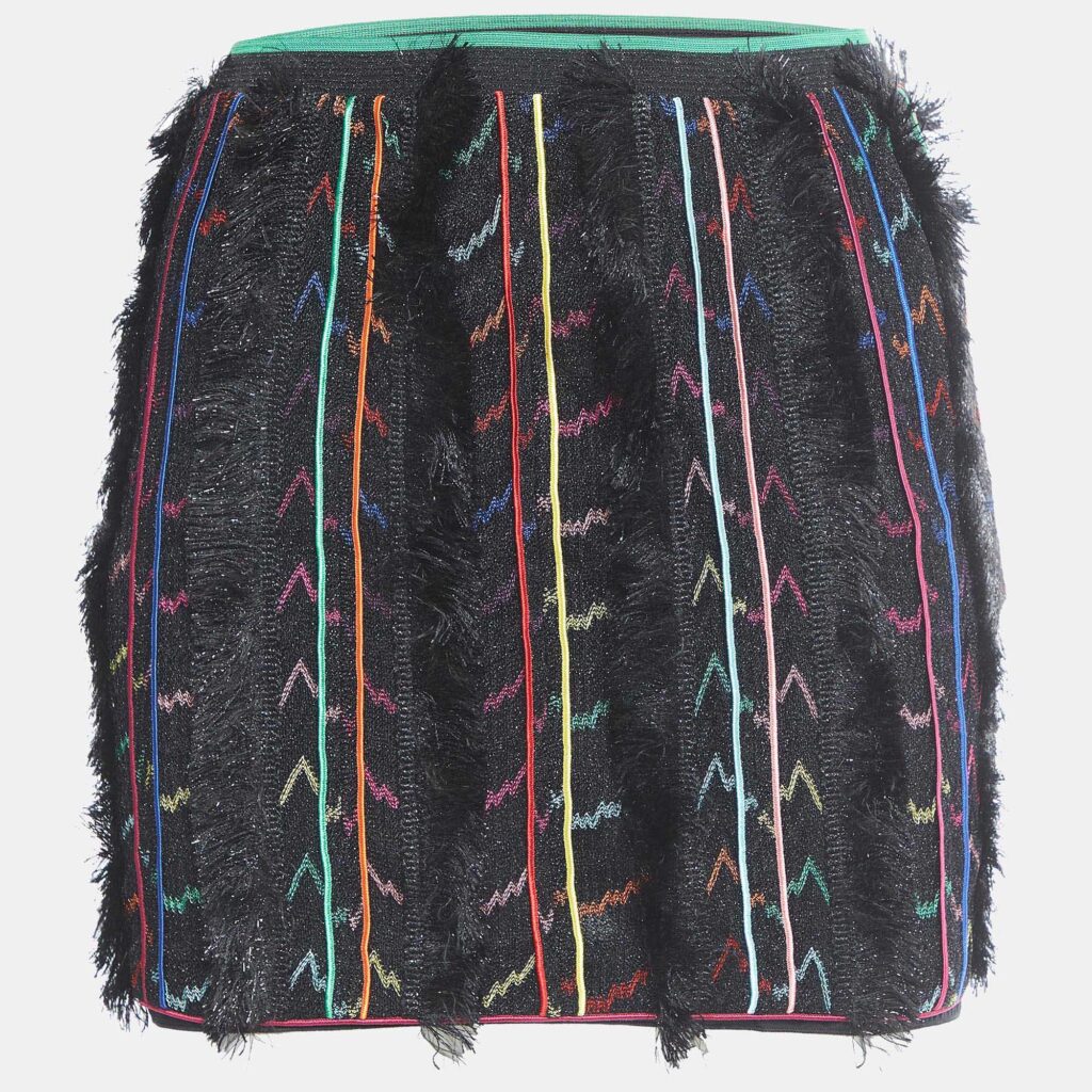 luxury-women-missoni-new-clothes-p1006460-006.jpg Missoni Black Stripe Lurex Knit Fringed Mini Skirt S