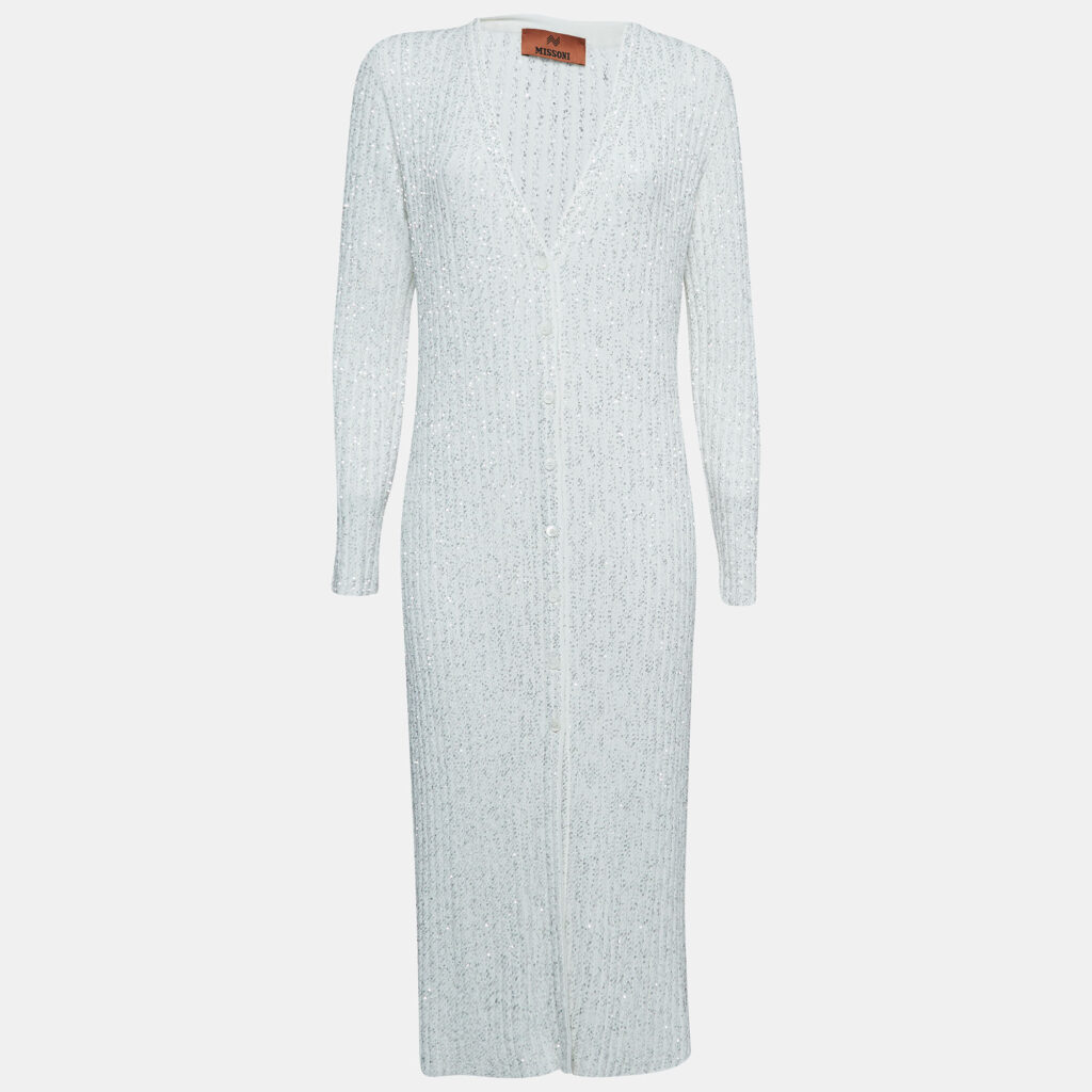 luxury-women-missoni-used-clothes-p979428-005.jpg Missoni White Sequined Knit Midi Dress IT 44