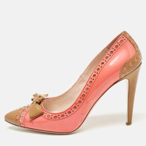 miu miu pink/brown patent leather bow pointed toe pumps size 39.5