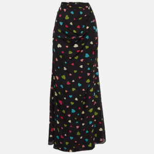 moschino cheap and chic black heart print silk maxi skirt s