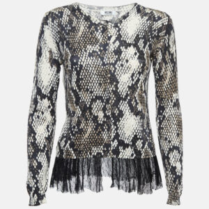 moschino cheap and chic black snake print ruffled cardigan top m