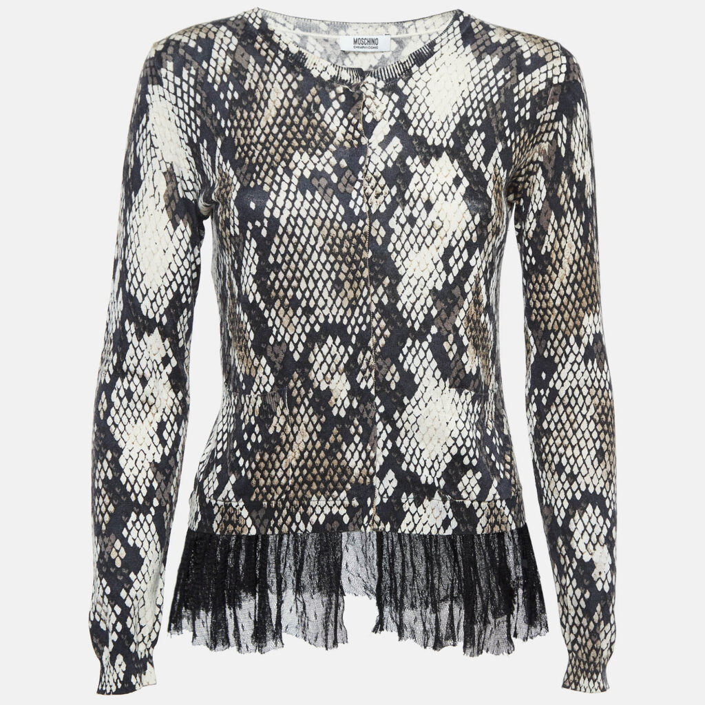 luxury-women-moschino-cheap-and-chic-used-clothes-p1020762-002.jpg Moschino Cheap and Chic Black Snake Print Ruffled Cardigan Top M