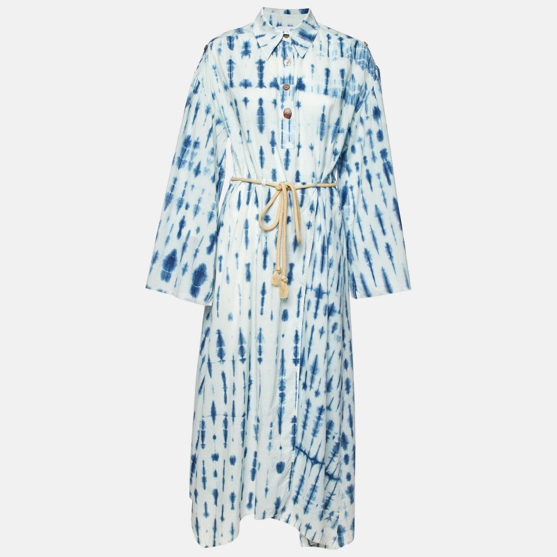 luxury-women-nanushka-used-clothes-p1015936-1721986326-009.jpg Nanushka Blue Tie-Dye Print Cotton Belted Long Dress XS