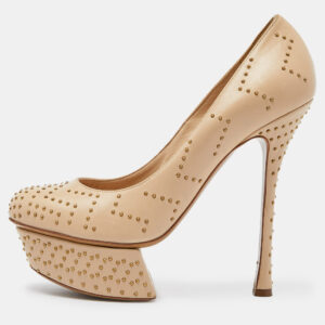 nicholas kirkwood beige studded leather platform pumps size 37.5
