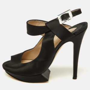 nicholas kirkwood black satin platform peep toe ankle strap sandals size 38.5