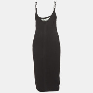 off-white black rib knit logo strap fitted short dress m