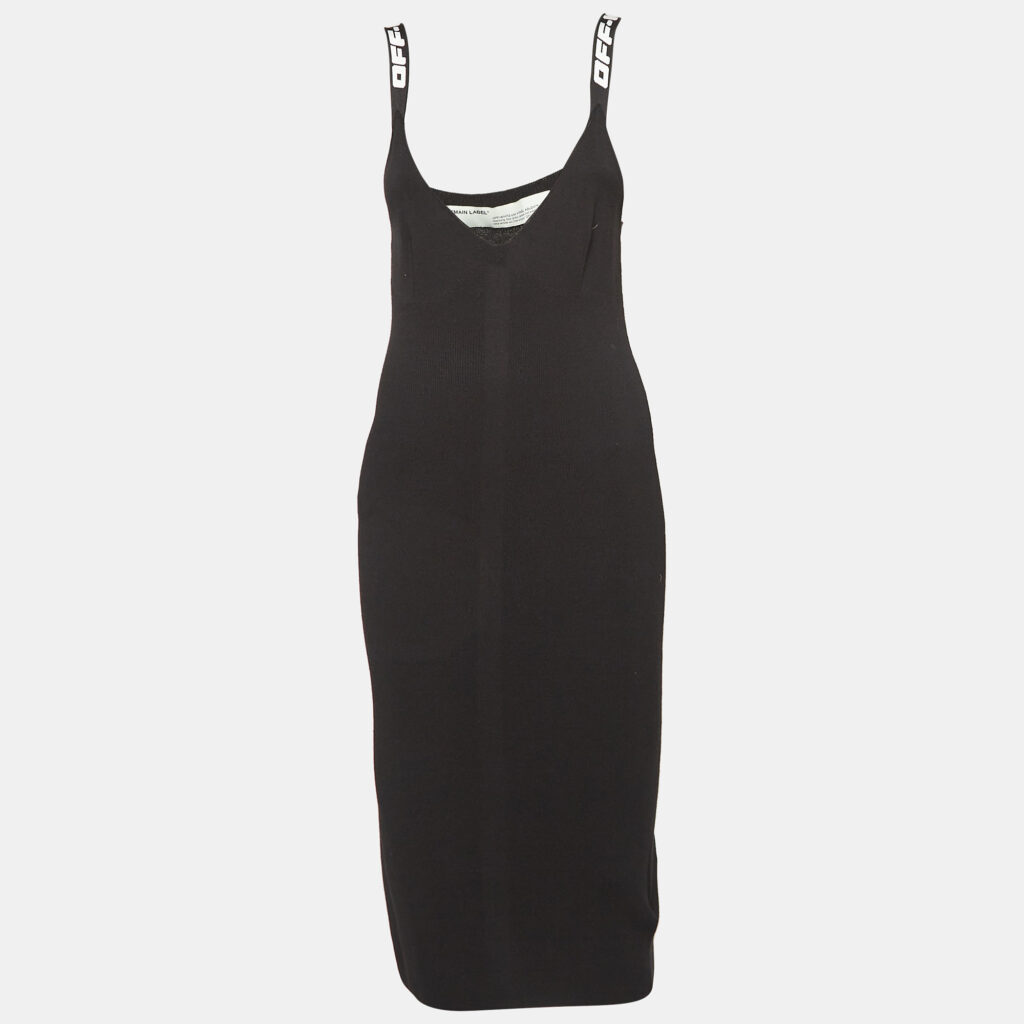 luxury-women-off-white-new-clothes-p1032273-002.jpg Off-White Black Rib Knit Logo Strap Fitted Short Dress M