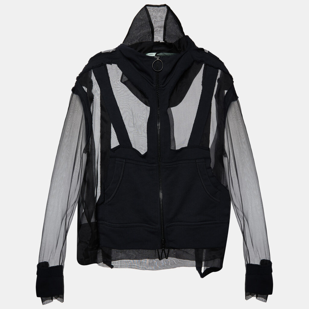 luxury-women-off-white-used-clothes-p1004948-002.jpg Off-White Black Organza & Knit Hoodie Zip-Up Jacket M